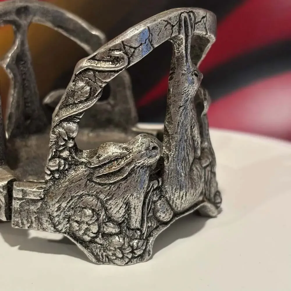 Vintage Pewter Rabbit Napkin Ring Holder